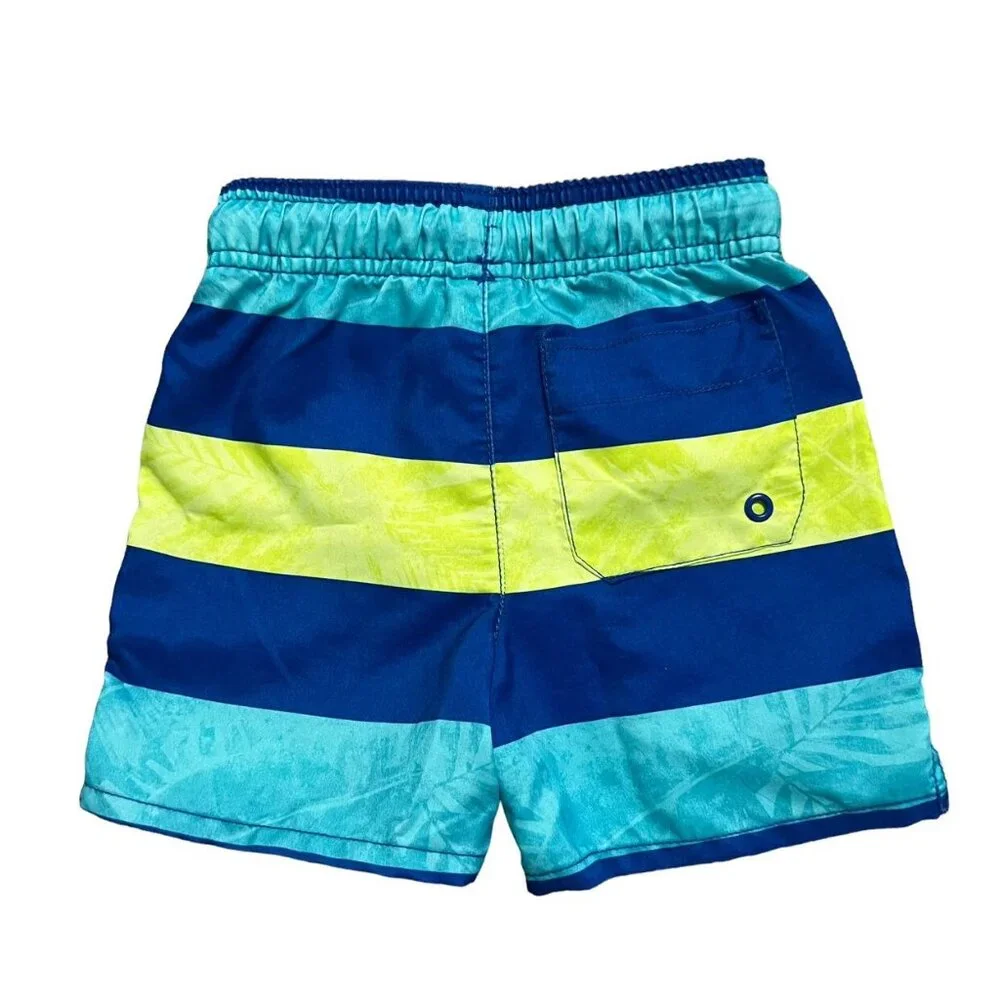 Place Sport 12-18m Blue & Neon Yellow Striped Swim Trunks
